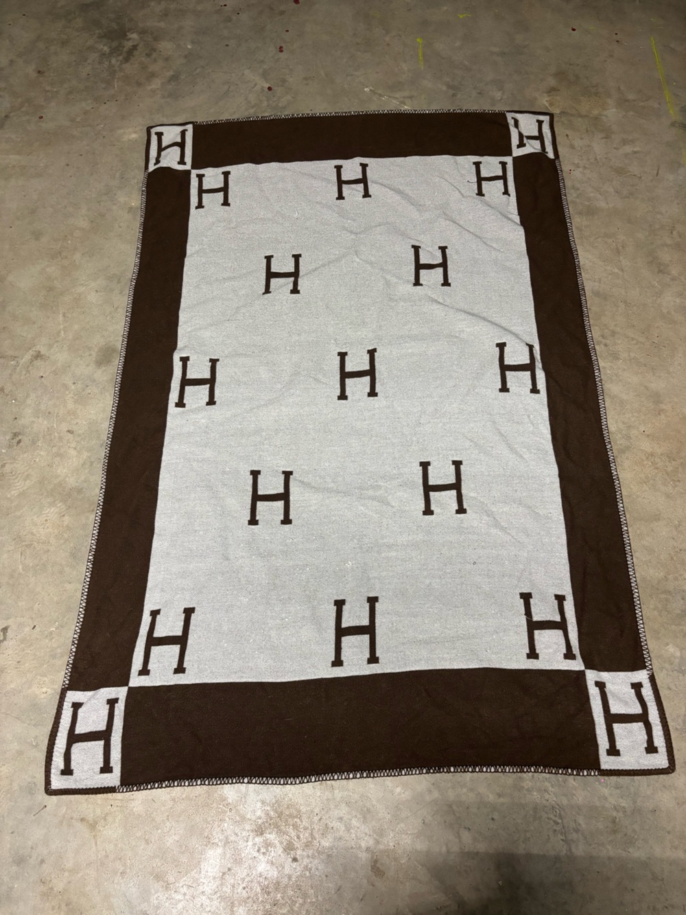 Luxury Monogram H Pattern Throw Blanket - Brown & Cream Hermes Avalon Maybe